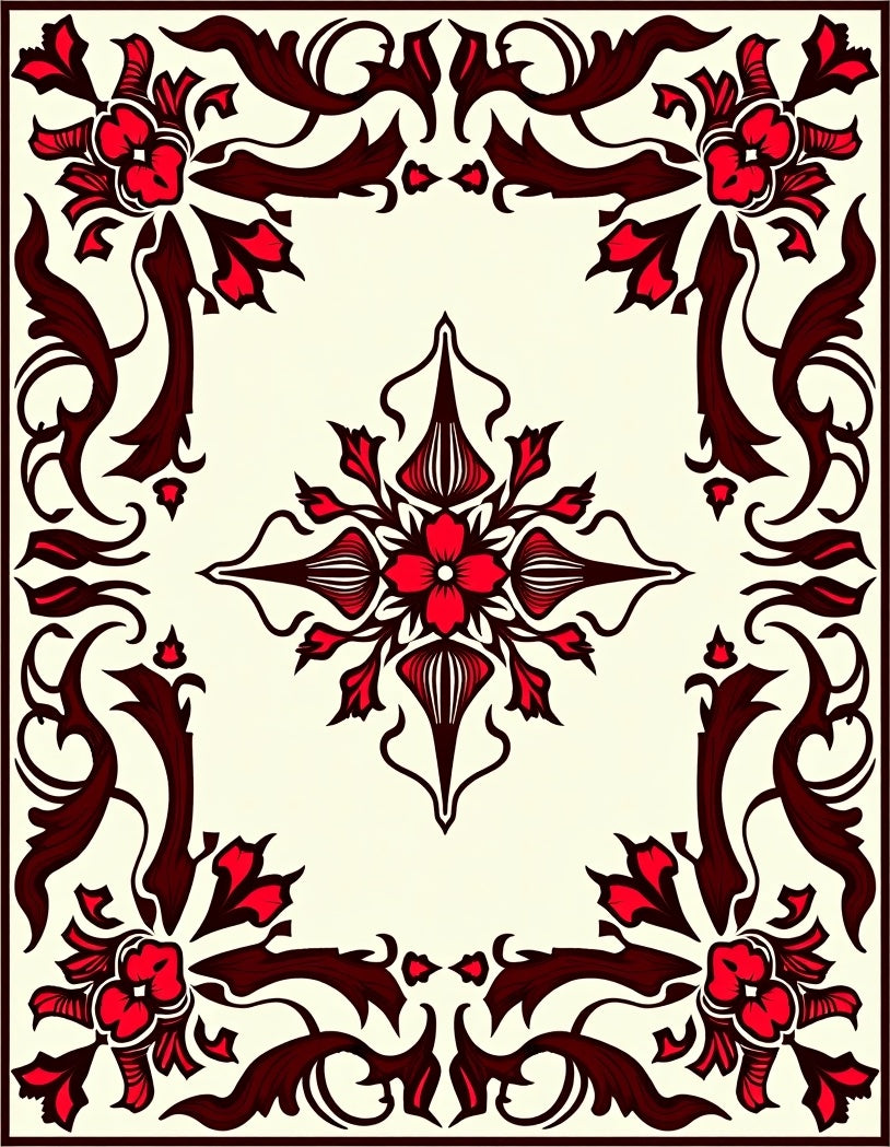 Classic Red Floral Swirl Border Rug