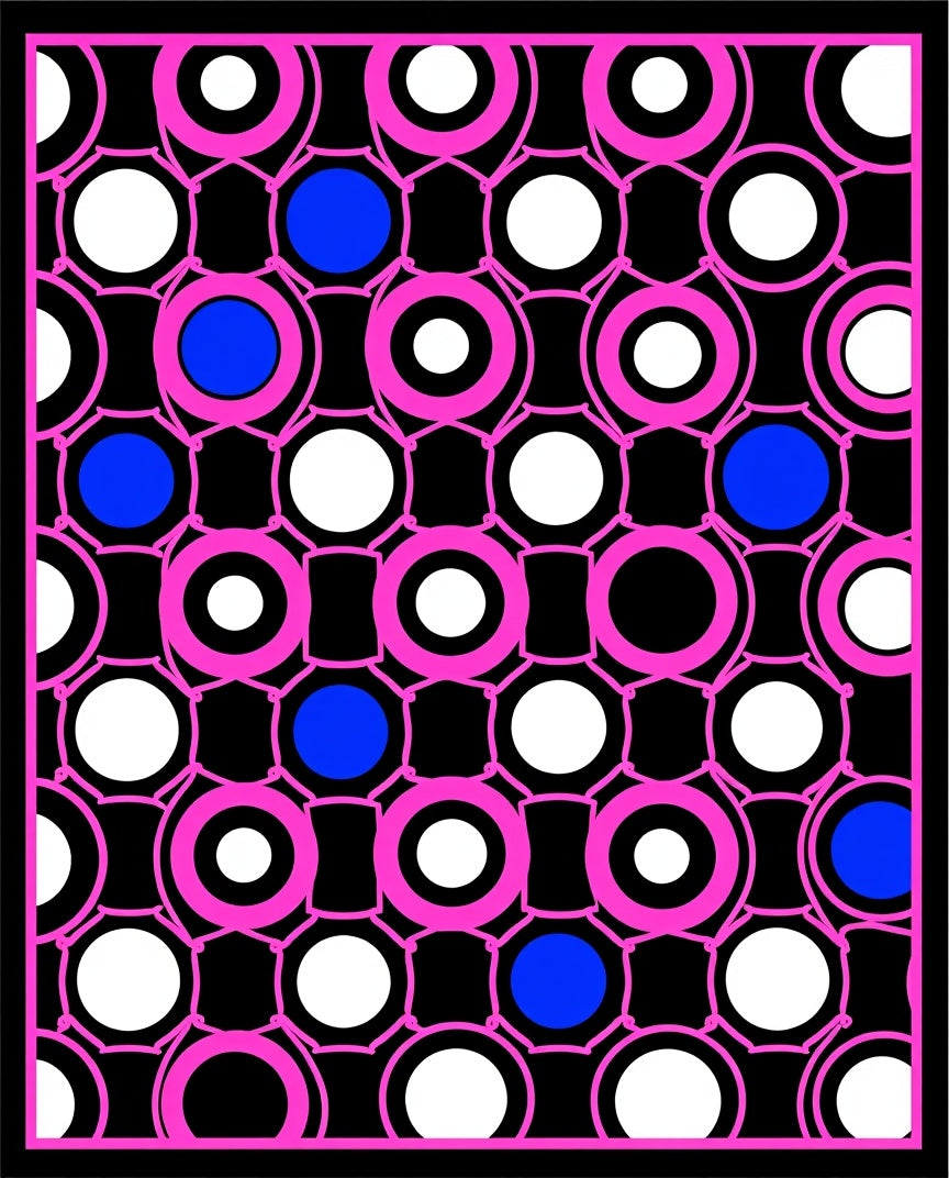 Pink White Blue Circular Chain Overlay Rug