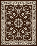 Ornate Brown Floral Medallion Border Rug