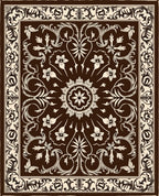 Ornate Brown Floral Medallion Border Rug