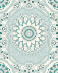 Teal White Intricate Floral Mandala Rug