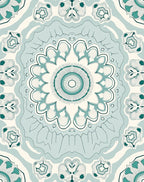 Teal White Intricate Floral Mandala Rug