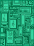 Futuristic Circuit Board Emerald Rug