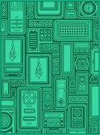 Futuristic Circuit Board Emerald Rug