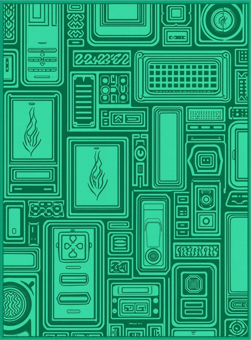 Futuristic Circuit Board Emerald Rug
