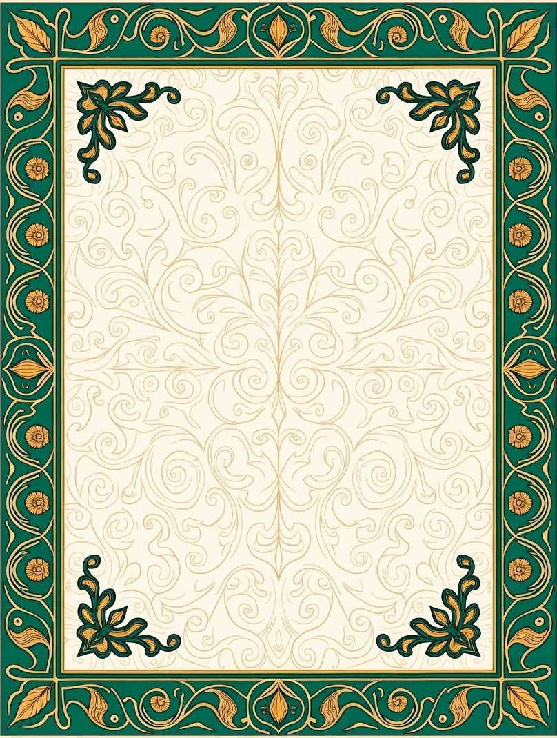 Emerald Gold Vintage Floral Scroll Rug