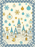 Whimsical Golden Cat Cozy Winter Village Rug