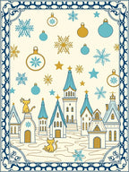 Whimsical Golden Cat Cozy Winter Village Rug