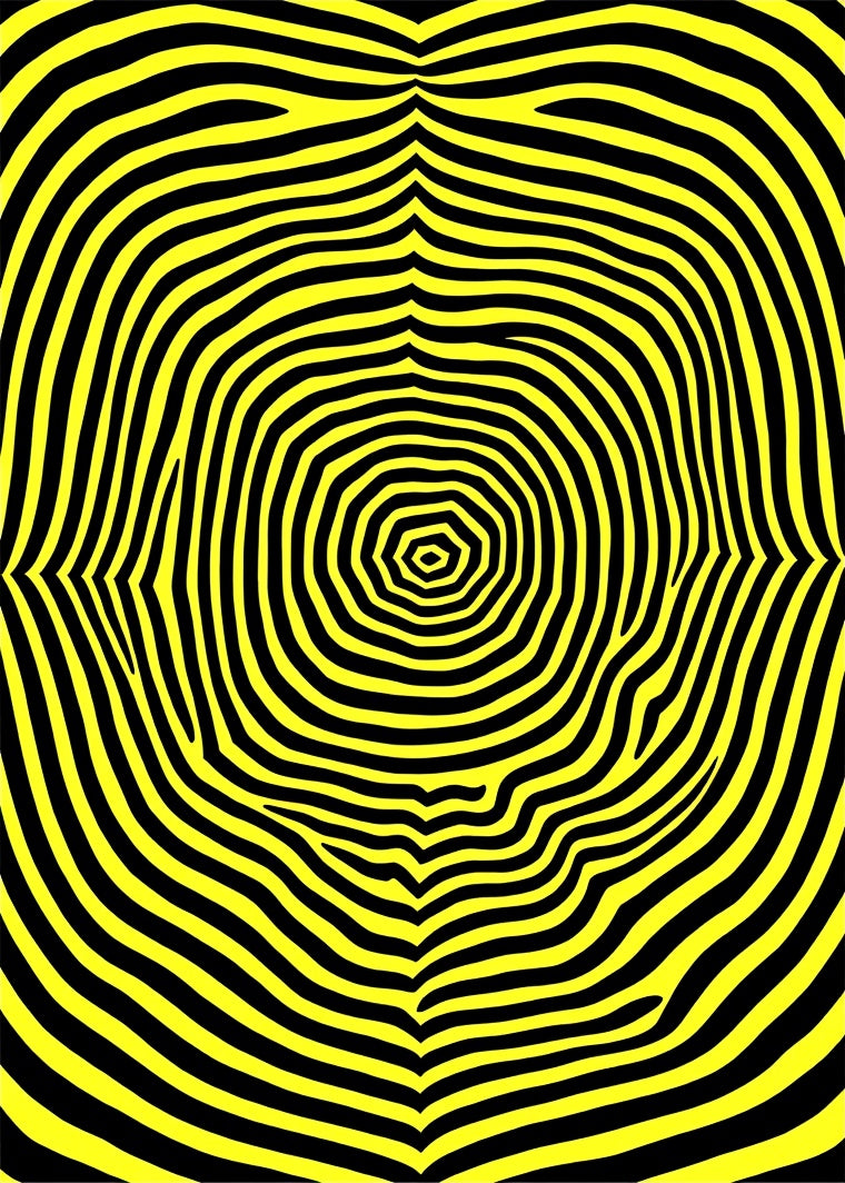 Vibrant Yellow Black Contoured Rings Rug