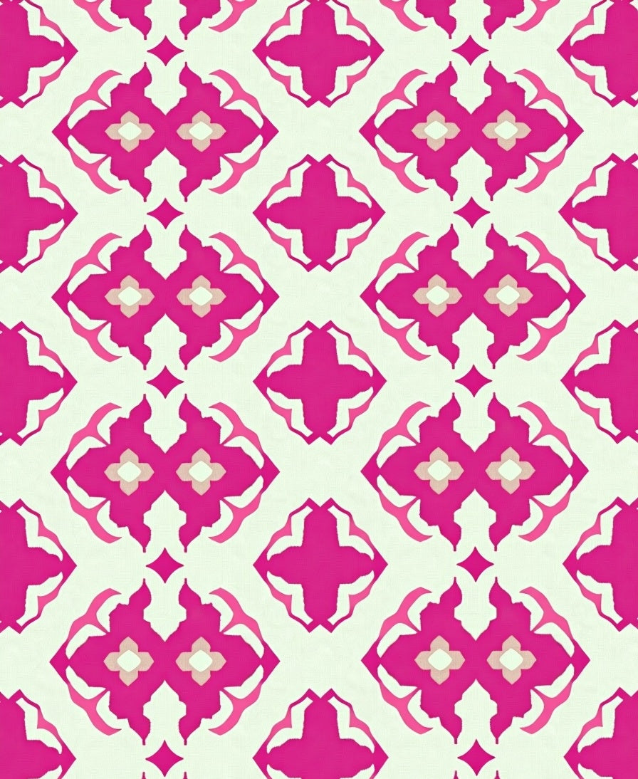 Vibrant Pink Floral Diamond Tile Rug