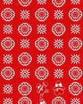 White Snowflakes and Snowmen on Red Rug
