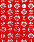 White Snowflakes and Snowmen on Red Rug