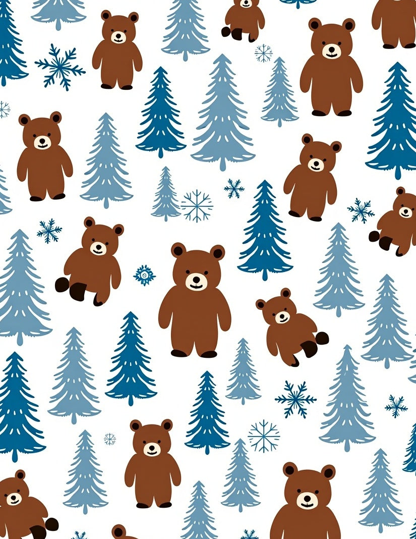 Brown Bears Among Blue Pine Trees Rug