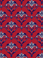 Crimson Red Elaborate Navy White Damask Rug