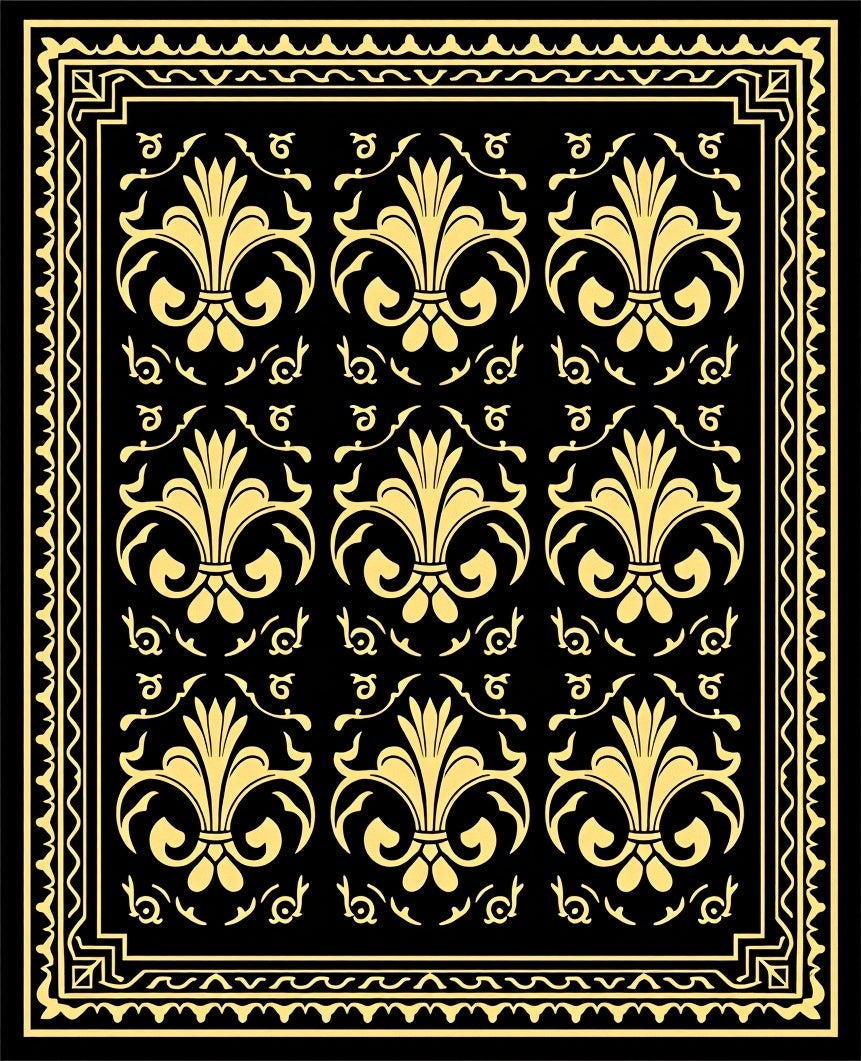 Classic Black and Gold Fleur de Lis Rug