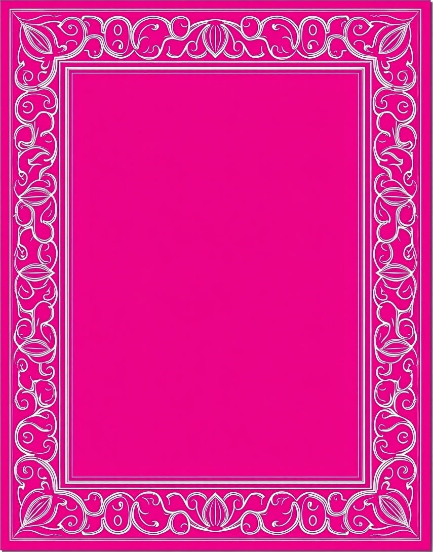 Elegant Pink White Floral Scroll Frame Rug