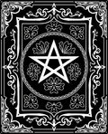 Black White Star Pentacle Floral Border Rug