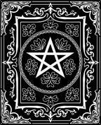 Black White Star Pentacle Floral Border Rug