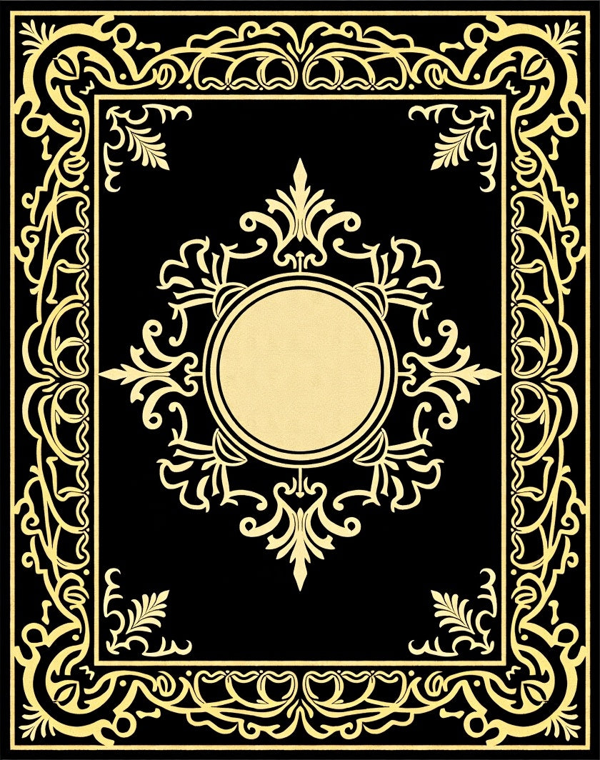 Ornate Gold Geometric Centerpiece Black Rug