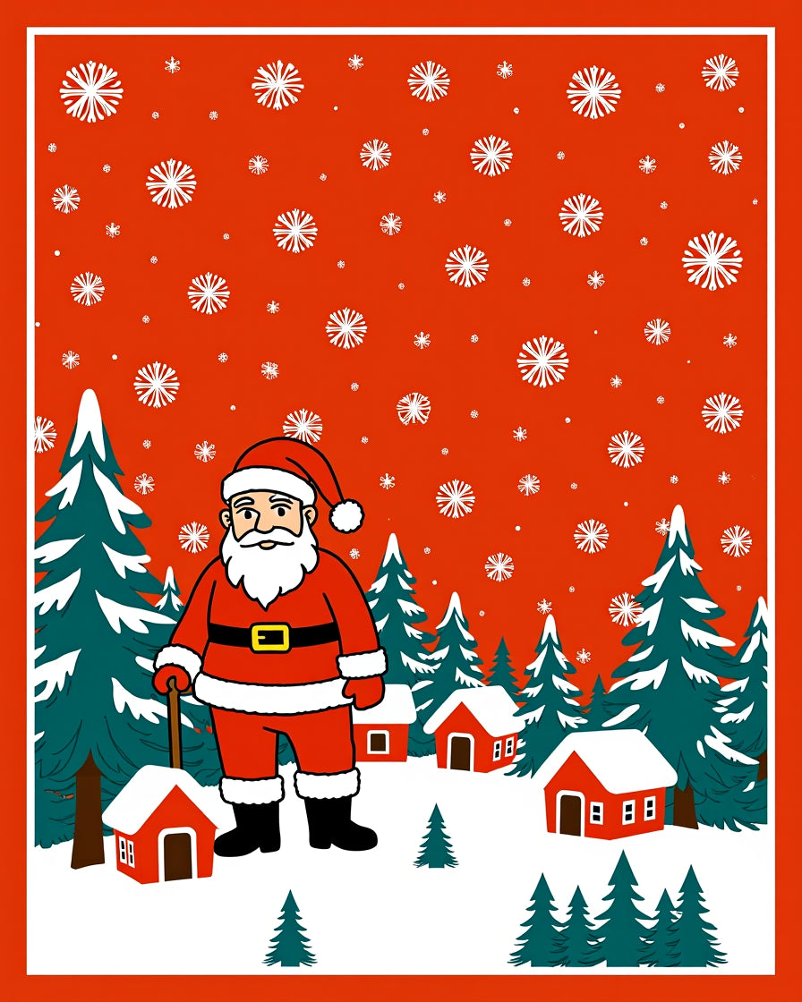 Merry Santa Claus Snowfall Winter Scene Rug