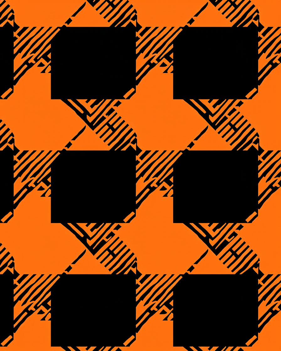 Bold Orange Black Houndstooth Squares Rug