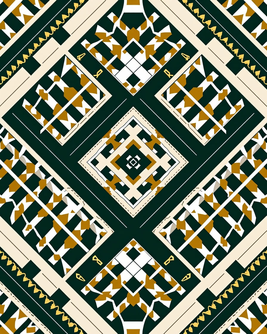 Geometric Emerald Diamond MedallionRug Rug