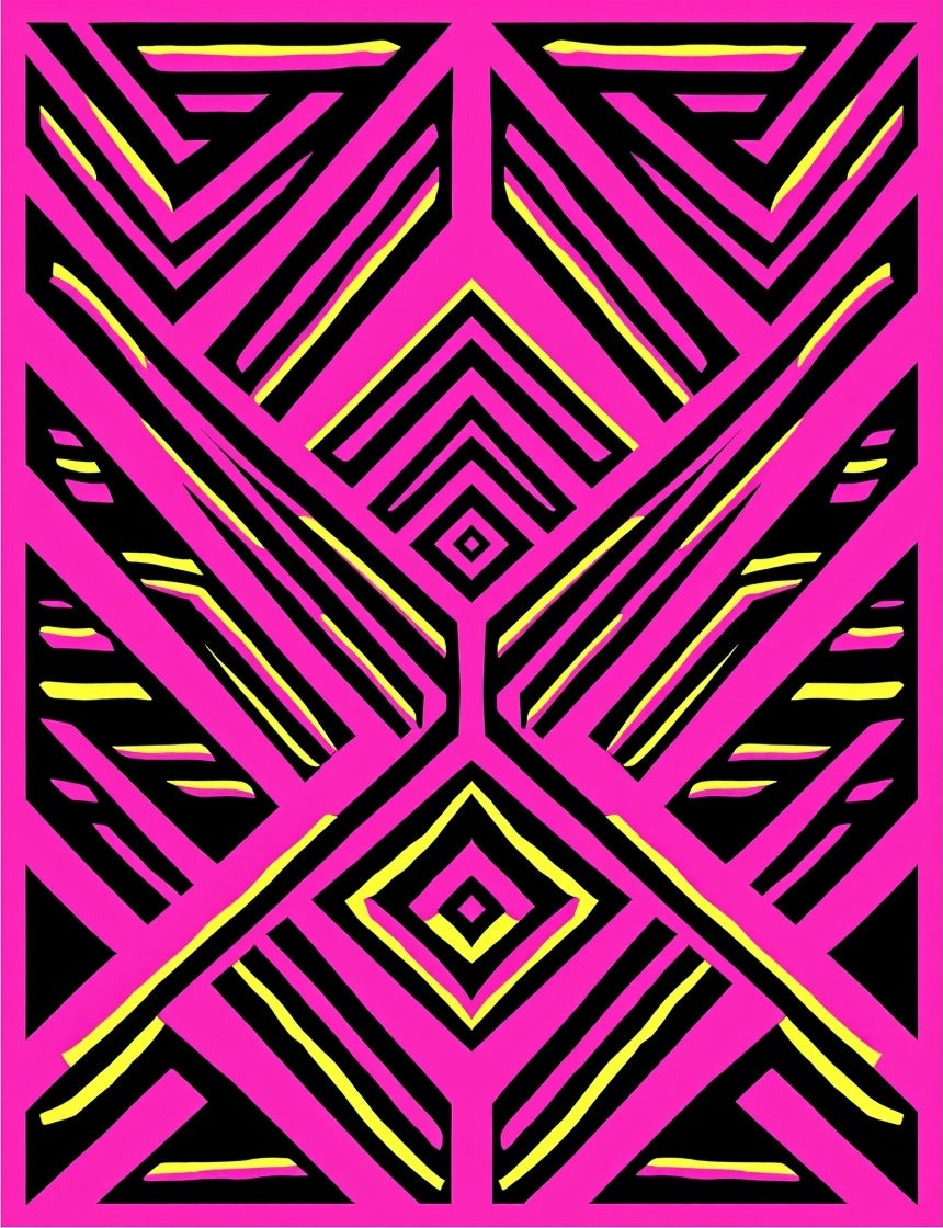 Bold Pink Yellow Geometric Lines Rug