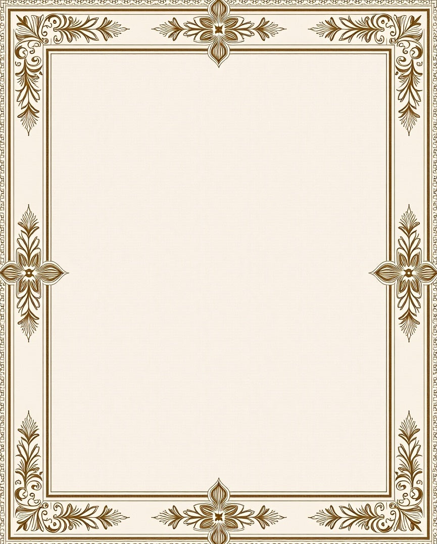 Elegant Gold Floral Scroll Border Rug