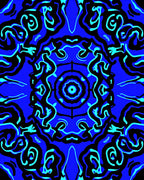Vibrant Blue Abstract Swirl Medallion Rug