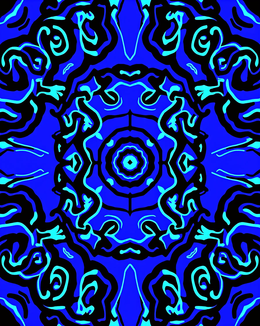 Vibrant Blue Abstract Swirl Medallion Rug