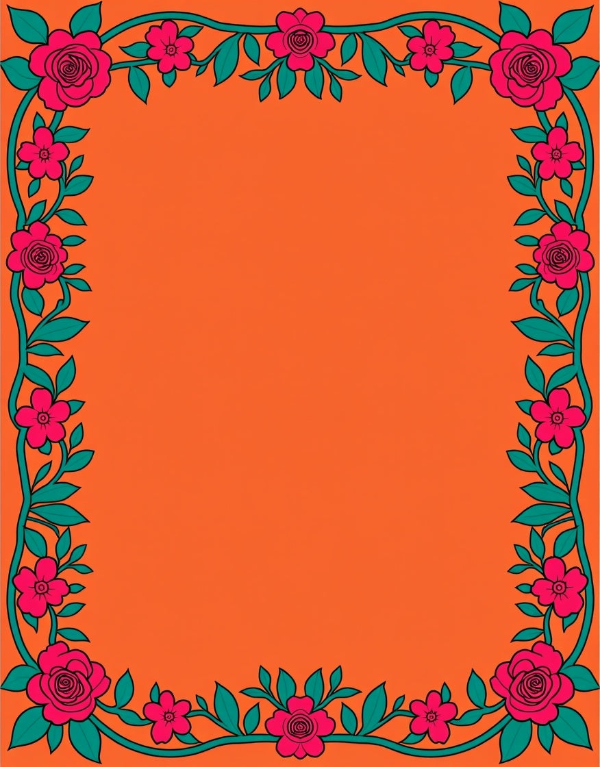Vibrant Pink Floral Vine Border Rug