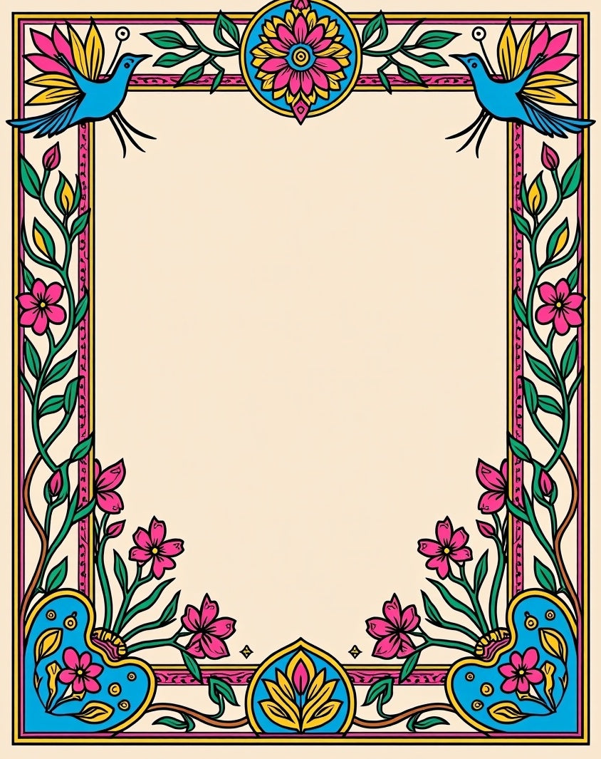 Vibrant Floral Bird Border Rug