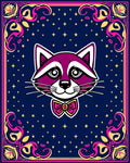 Whimsical Raccoon Starry Night Border Rug