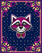 Whimsical Raccoon Starry Night Border Rug