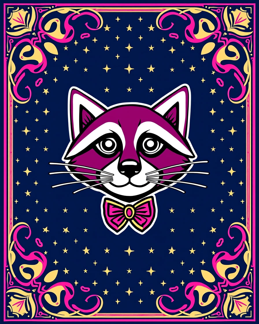 Whimsical Raccoon Starry Night Border Rug