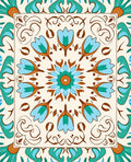 Cream Teal Coral Floral Medallion Rug