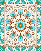 Cream Teal Coral Floral Medallion Rug