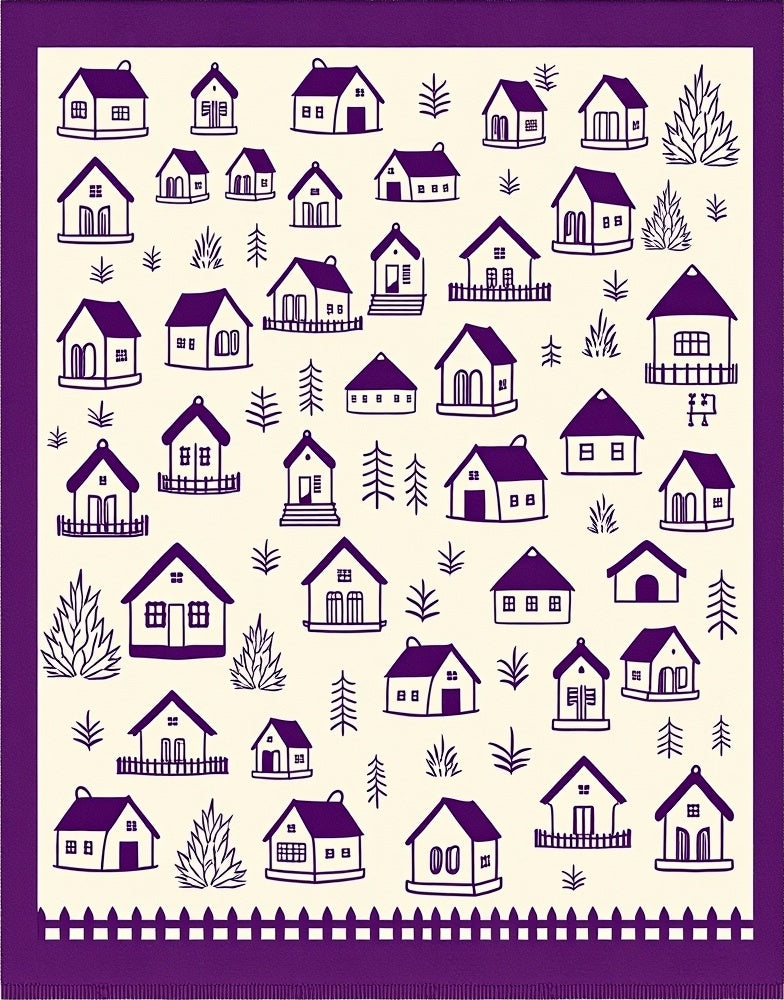 Purple Village Houses And Trees Rug