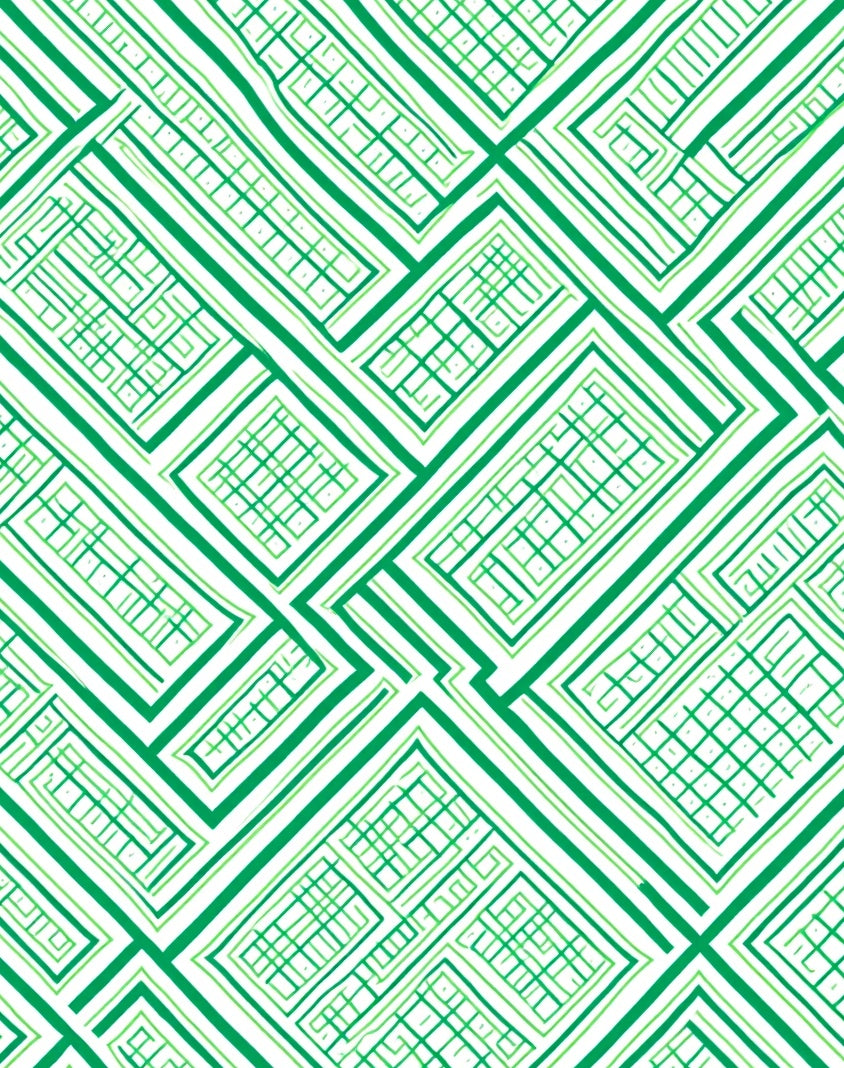 Emerald Green Rectangular Interlocking Lines Rug