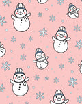 Pink Snowman Snowflakes Whimsical Fabric Rug