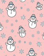 Pink Snowman Snowflakes Whimsical Fabric Rug