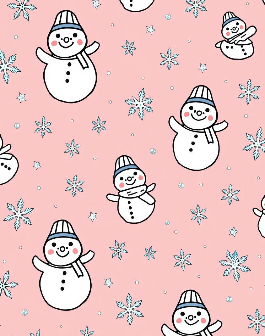 Pink Snowman Snowflakes Whimsical Fabric Rug
