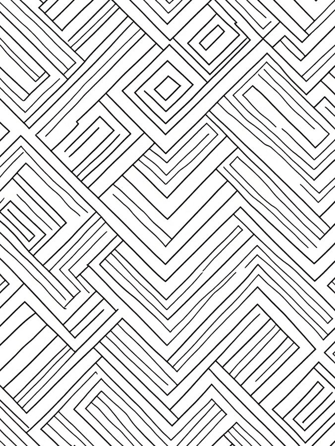 Abstract Black Linear Geometric Maze Rug