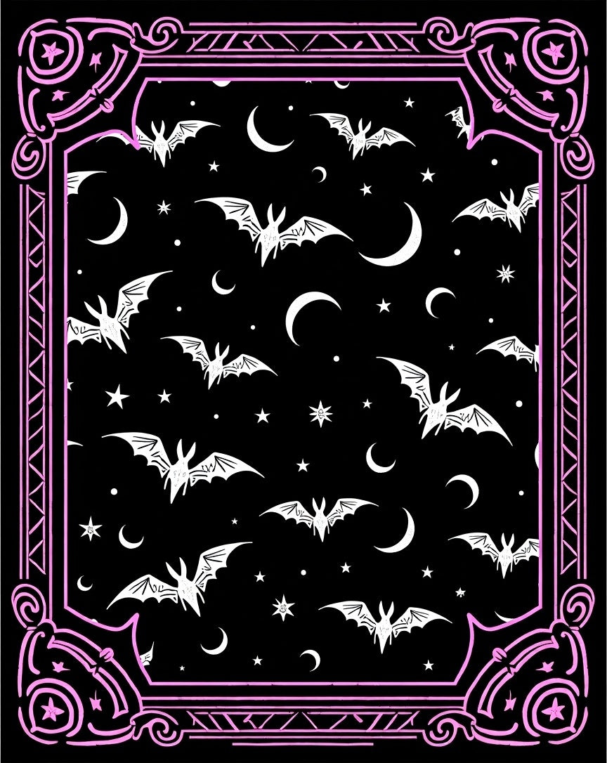 Spooky Pink Bat Moon Night Scene Rug