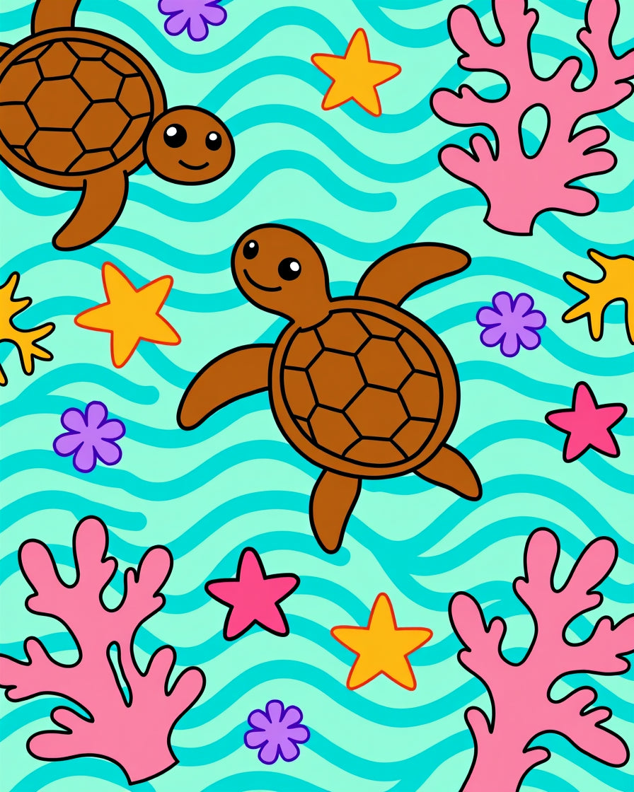 Playful Sea Turtles Coral Stars Rug