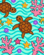 Playful Sea Turtles Coral Stars Rug
