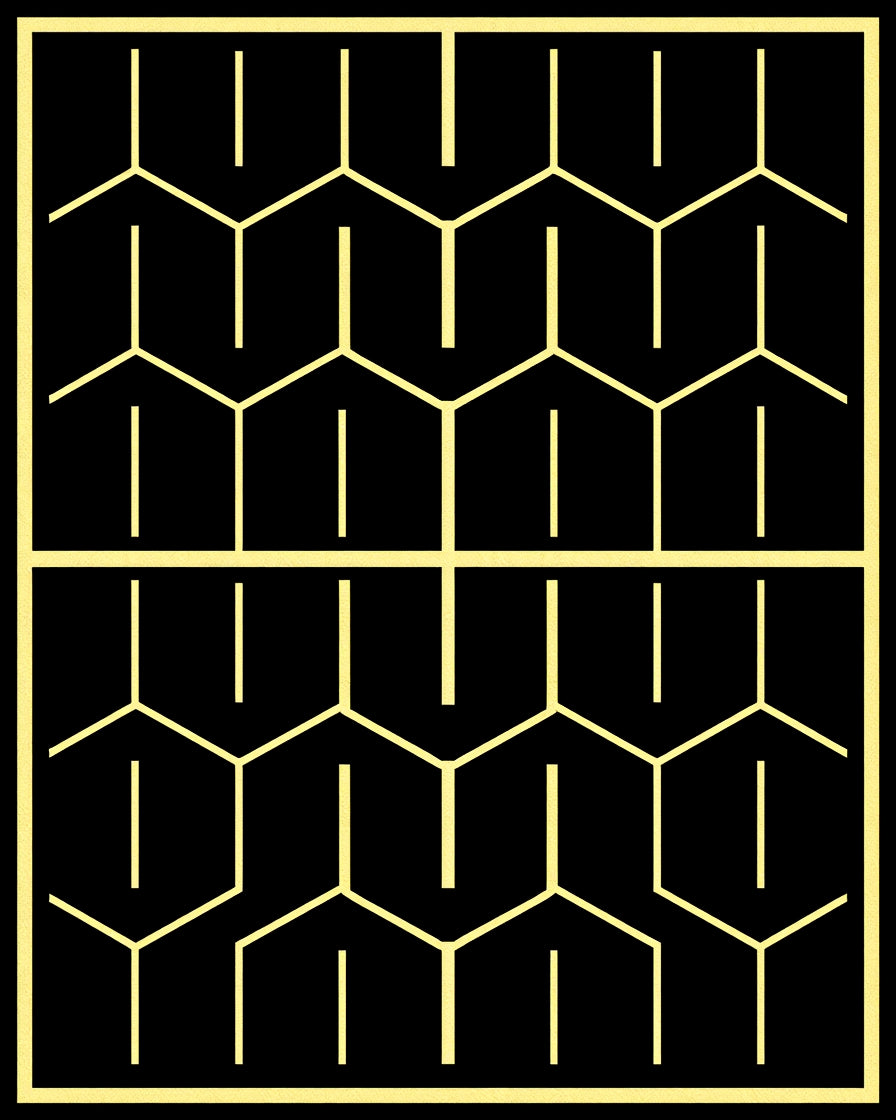Black Yellow Honeycomb Geometric Repetition Rug