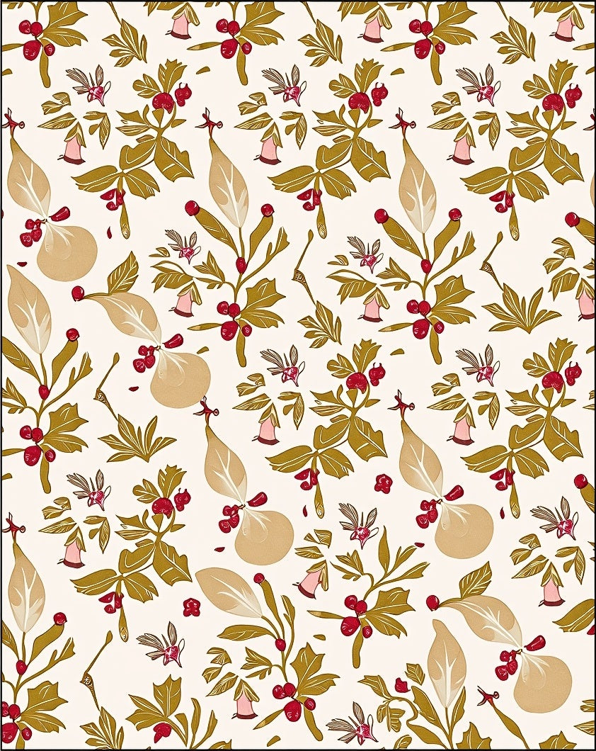 Botanical Berry Leaf Blossom Elements Rug