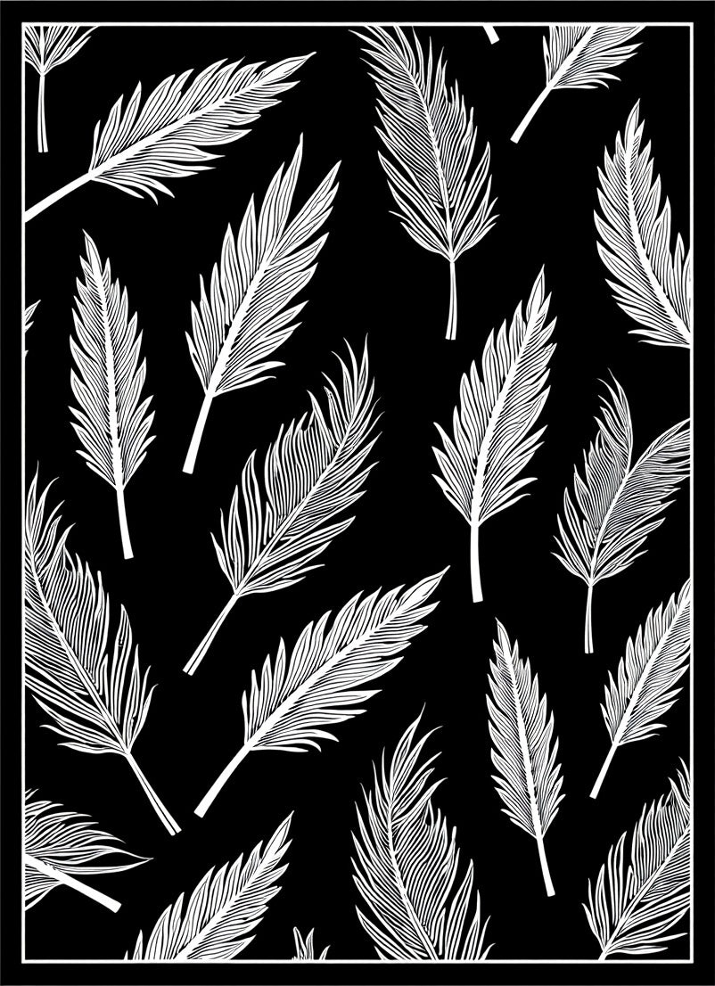 Black White Tropical Feather Repeat Rug