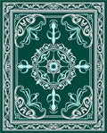 Teal White Vintage Floral Scroll Rug